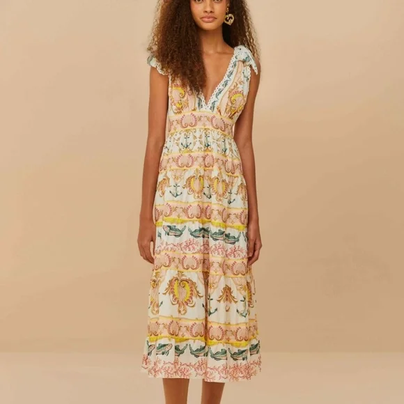 FARM Rio | Dresses | Farm Rio Offwhite Maritime Magic Midi Dress | Poshmark